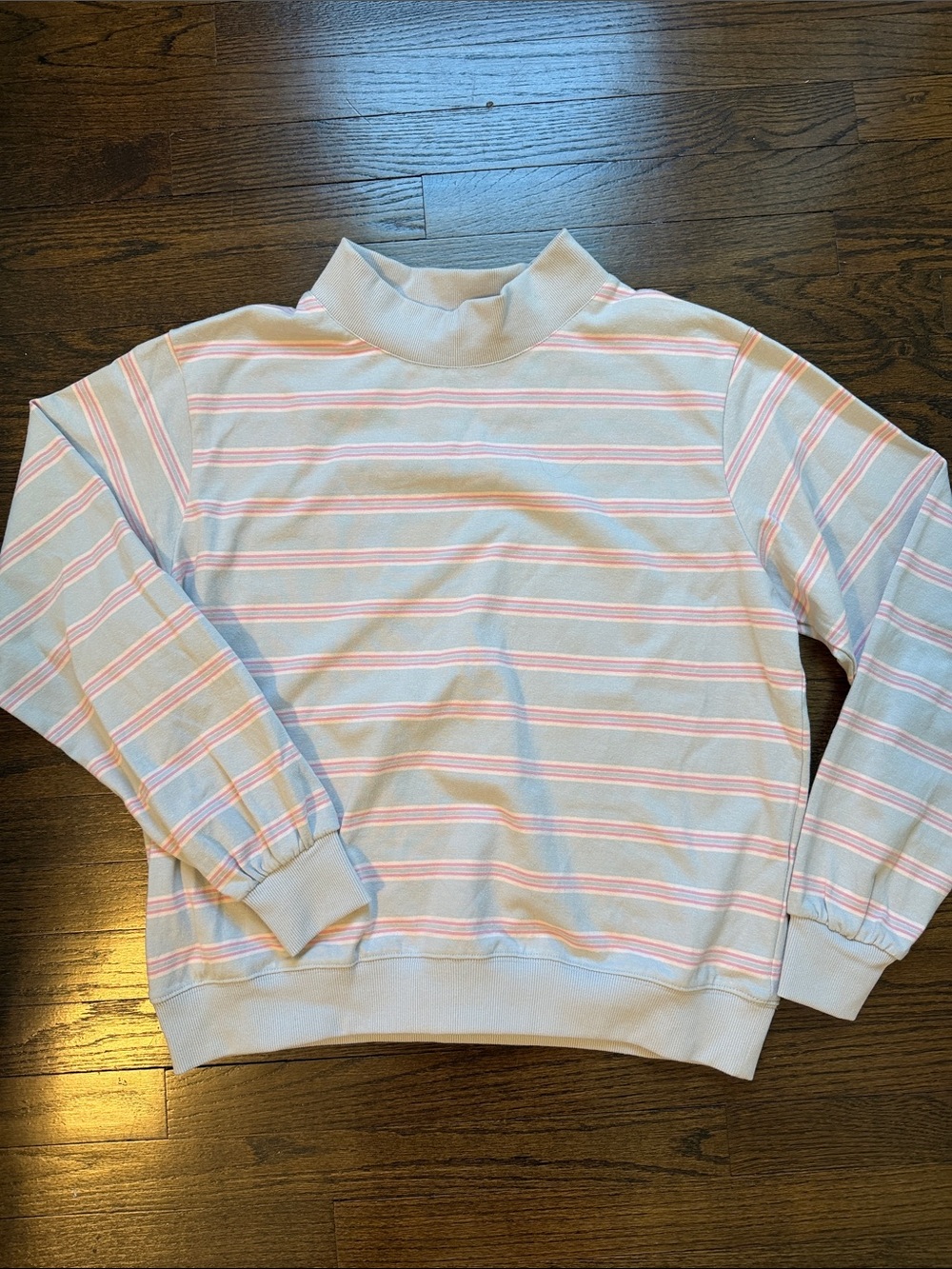 Parke Mock Neck Striped Sweatshirt with Pink/lavender stripes